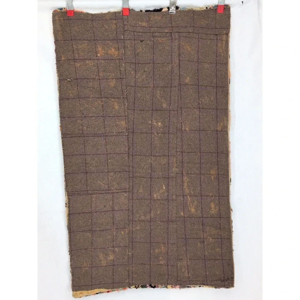 VTG Antique Hand Hooked Rug Wool Crazy Unique Folk Art Handmade Hit Or Miss
